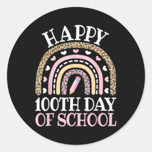 Happy 100th Day Of School 100 Days Leopard Rainbow Classic Round Sticker