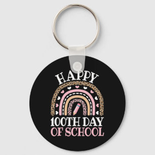 Happy 100th Day Of School 100 Days Leopard Rainbow Key Ring