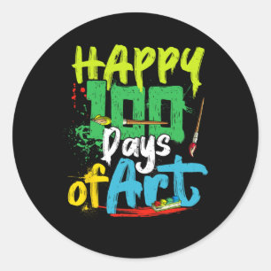 Happy 100th Day Of School 100 Days Of Art Teacher  Classic Round Sticker