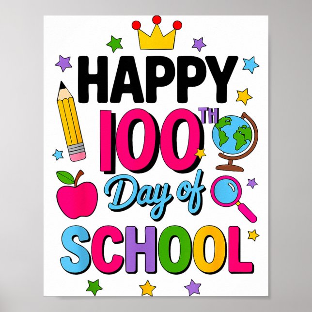 Happy 100th Day Of School 100 Days Smarter Teacher Poster (Front)