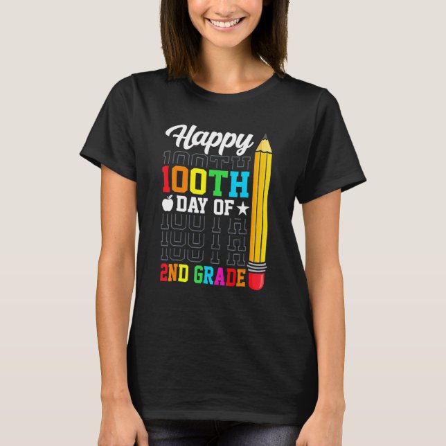 Happy 100th Day of School 2nd Grade Teachers Girl  T-Shirt (Front)