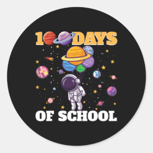 Happy 100th Day Of School Astronaut Space Planets Classic Round Sticker