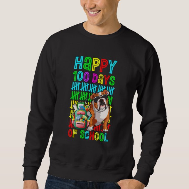 Happy 100th Day Of School Boys English Bulldog Dog Sweatshirt (Front)