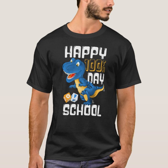 Happy 100th Day of School  Boys Rex Dinosaur Party T-Shirt (Front)