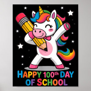 Happy 100th Day Of School Cute Rainbow Unicorn Wom Poster