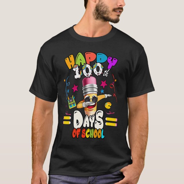 Happy 100th Day of School dabbing Pencil T-Shirt (Front)