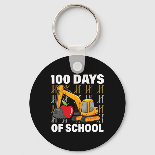 Happy 100th Day Of School Excavator Construction V Key Ring (Front)