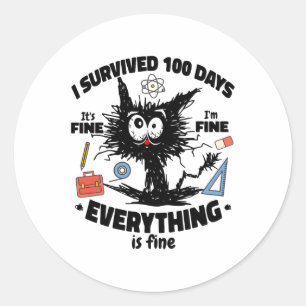 Happy 100th Day Of School Funny Black Cat 100 Days Classic Round Sticker