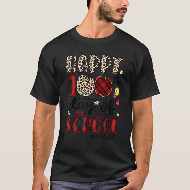 Happy 100th Day Of School Red Plaid Apple Teacher  T-Shirt (Front)