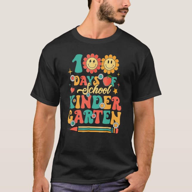 Happy 100th Day Of School Retro Groovy 100 Days Ki T-Shirt (Front)