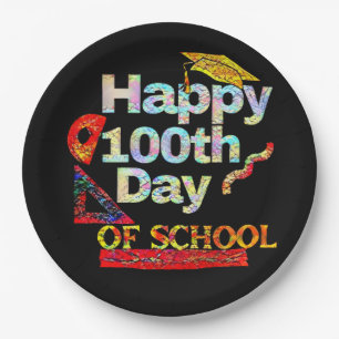 Happy 100th day of school retro style    paper plate