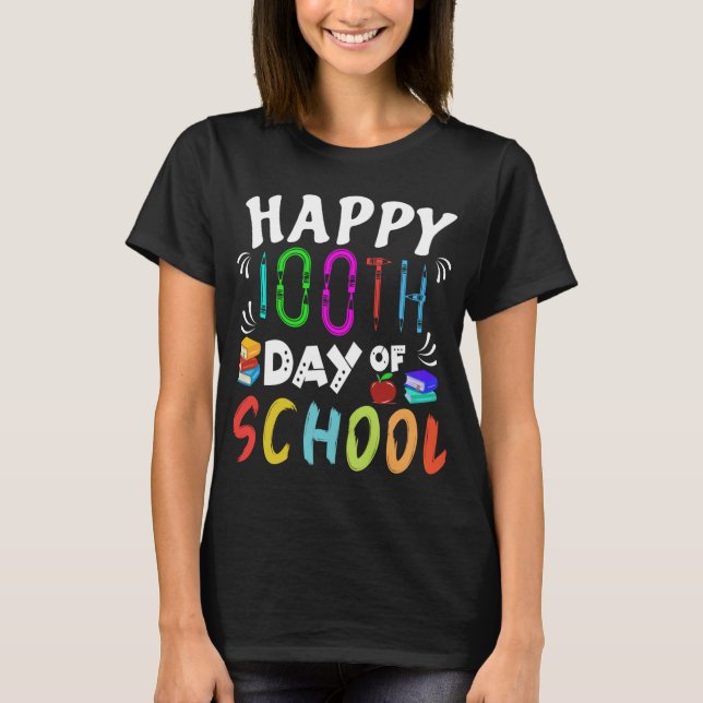 happy 100th day of school student and teacher book T-Shirt (Front)