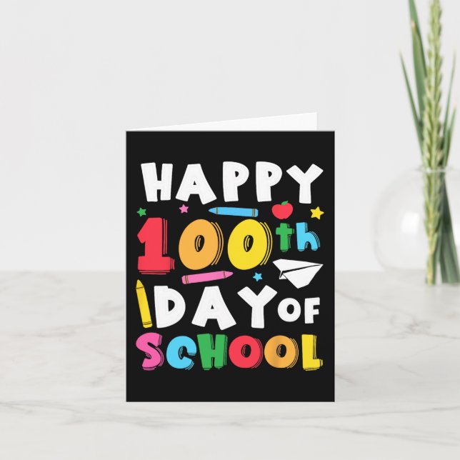 Happy 100th Day Of School Teacher Kids 100 Days Ki Card (Front)