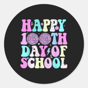 Happy 100th Day Of School Teacher Kids Retro Disco Classic Round Sticker