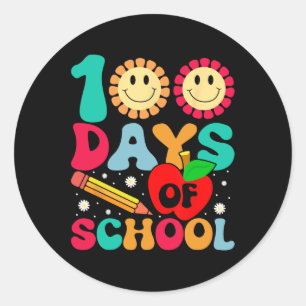 Happy 100th Day Of School Teacher Kids Retro Groov Classic Round Sticker