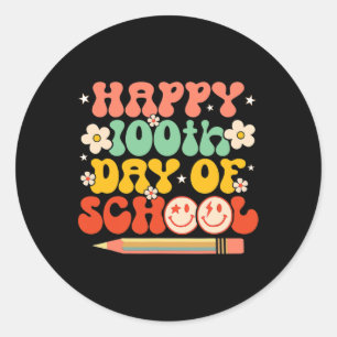 Happy 100th Day Of School Teacher Kids Retro Groov Classic Round Sticker