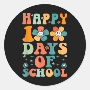 Happy 100th Day Of School Teacher Kids Retro Groov Classic Round Sticker