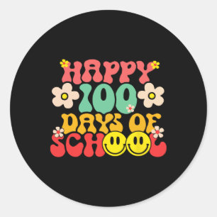 Happy 100th Day Of School Teacher Kids Retro Groov Classic Round Sticker