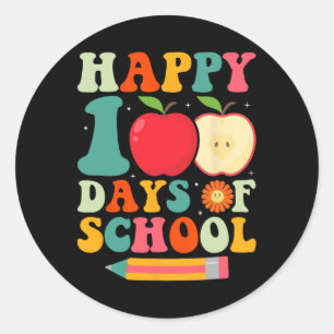 Happy 100th Day Of School Teacher Kids Retro Groov Classic Round Sticker