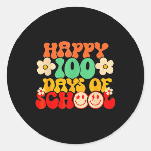 Happy 100th Day Of School Teacher Kids Retro Groov Classic Round Sticker