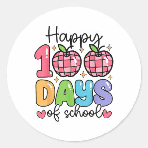 Happy 100th Day Of School Teacher Kids Retro Groov Classic Round Sticker