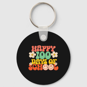 Happy 100th Day Of School Teacher Kids Retro Groov Key Ring