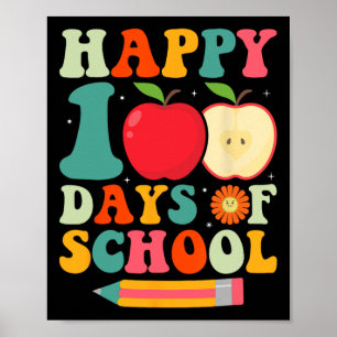 Happy 100th Day Of School Teacher Kids Retro Groov Poster