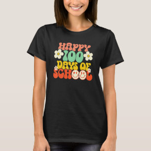 Happy 100th Day Of School Teacher Kids Retro Groov T-Shirt