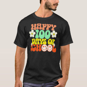Happy 100th Day Of School Teacher Kids Retro Groov T-Shirt