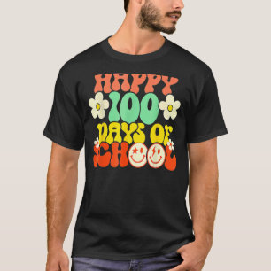 Happy 100th Day Of School Teacher Kids Retro Groov T-Shirt