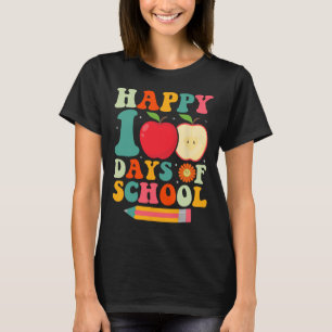 Happy 100th Day Of School Teacher Kids Retro Groov T-Shirt