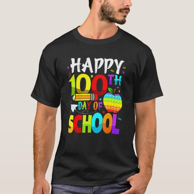 Happy 100th Day Of School Teacher Rainbow 100 Days T-Shirt (Front)