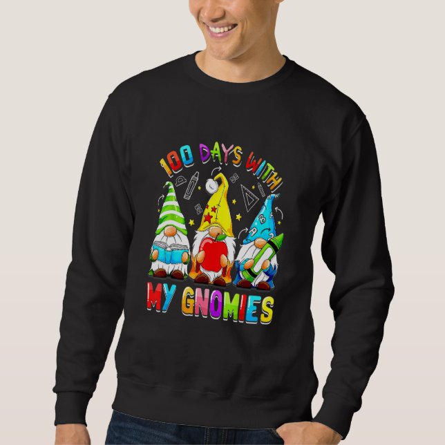 Happy 100th Day Of School Three Gnomes Virtual Tea Sweatshirt (Front)