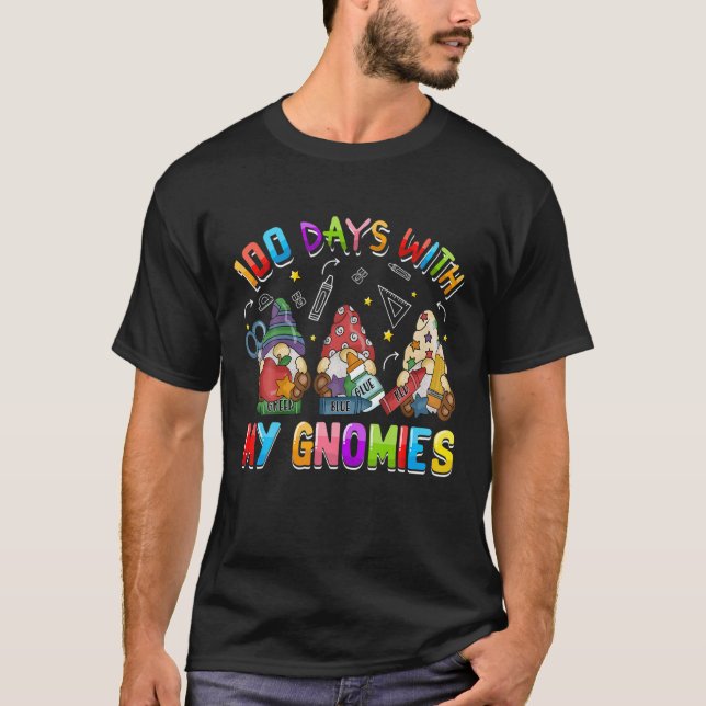 Happy 100Th Day Of School Three Gnomes Virtual Tea T-Shirt (Front)