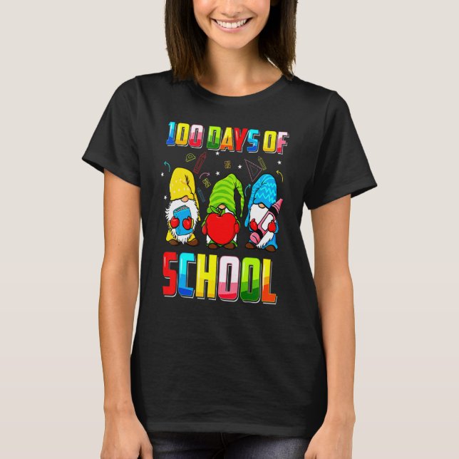 Happy 100th Day Of School Three Gnomes Virtual Tea T-Shirt (Front)