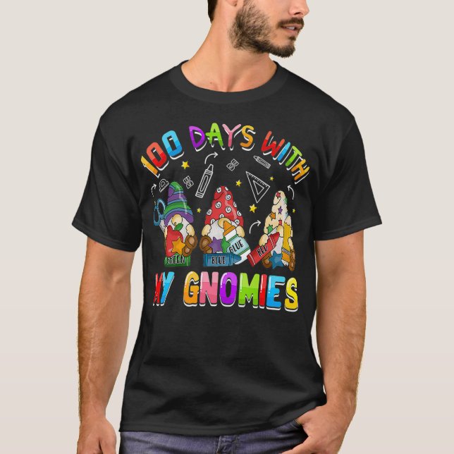 Happy 100th Day Of School Three Gnomes Virtual Tea T-Shirt (Front)