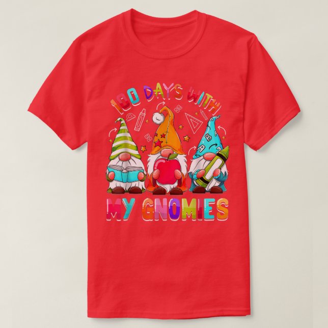 Happy 100th Day Of School Three Gnomes Virtual Tea T-Shirt (Design Front)