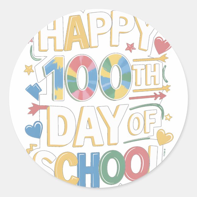 Happy 100th Day Of School Tie Dye Rainbow 100 Days Classic Round Sticker (Front)