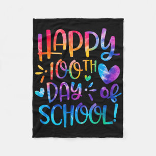 Happy 100th Day Of School Tie Dye Rainbow 100 Days Fleece Blanket