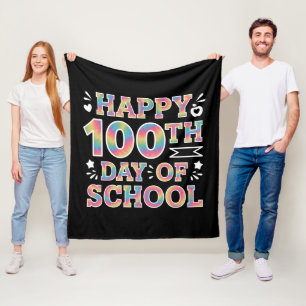 Happy 100th Day Of School Tie Dye Rainbow 100 Days Fleece Blanket