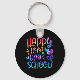 Happy 100th Day Of School Tie Dye Rainbow 100 Days Key Ring