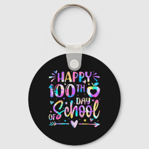 Happy 100th Day Of School Tie Dye Rainbow 100 Days Key Ring