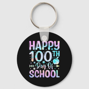 Happy 100th Day Of School Tie Dye Rainbow 100 Days Key Ring
