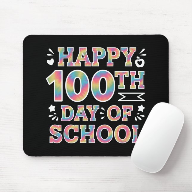 Happy 100th Day Of School Tie Dye Rainbow 100 Days Mouse Pad (With Mouse)