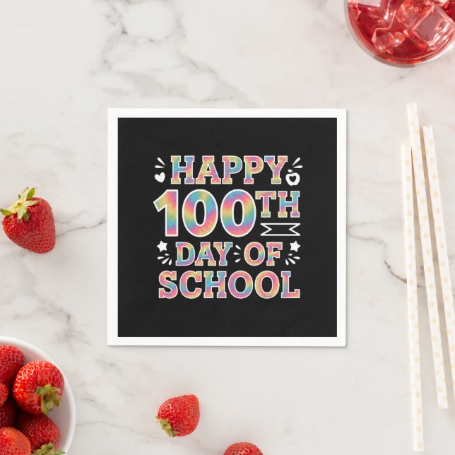 Happy 100th Day Of School Tie Dye Rainbow 100 Days Napkin (Insitu)