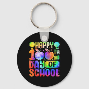 Happy 100th Day Of School Tie Dye Rainbow Kids Wom Key Ring