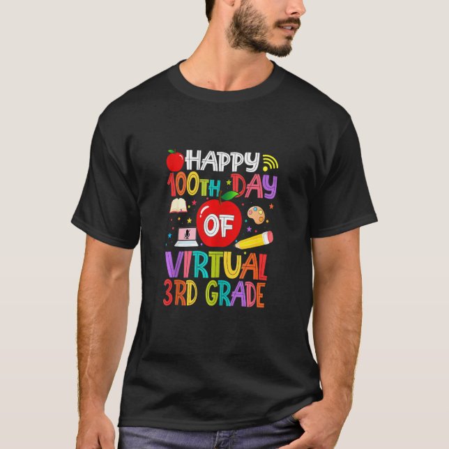 Happy 100th Day Of Virtual 3rd Grade Teachers Stud T-Shirt (Front)