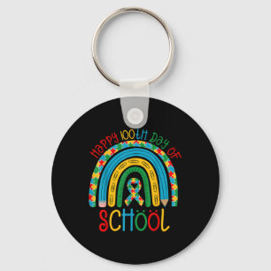 Happy 100th Days Of School - Autism Puzzle Ribbon Key Ring