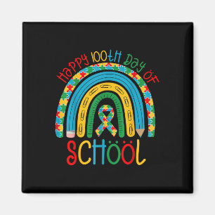 Happy 100th Days Of School - Autism Puzzle Ribbon  Magnet