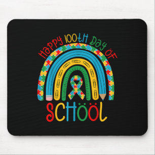 Happy 100th Days Of School - Autism Puzzle Ribbon  Mouse Pad